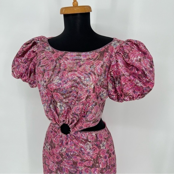 NWT Avec Les Filles Sequin Puff Sleeve Cutout Dress Pink Size 2 - Picture 3 of 16
